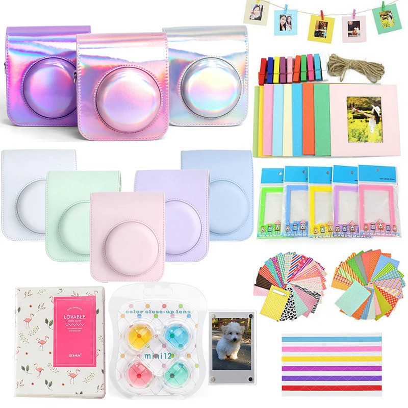 Para Fujifilm Instax Mini 12 Câmera Instantânea Caso Saco Protetor + 64 Bolsos Álbum De Fotos + Filtro De Cor + Adesivos