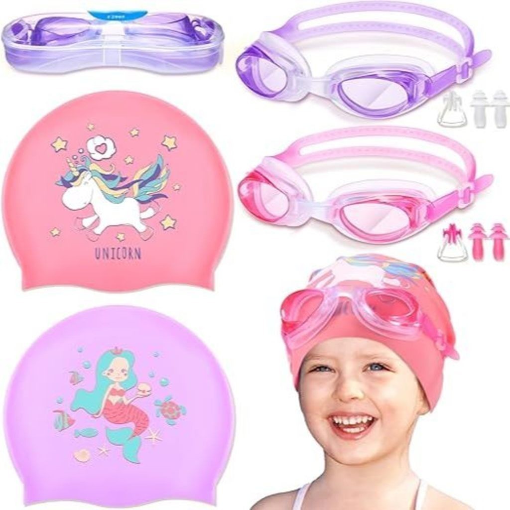 Kit Touca e Óculos de Natação Infantil Piscina para Meninas e Meninos