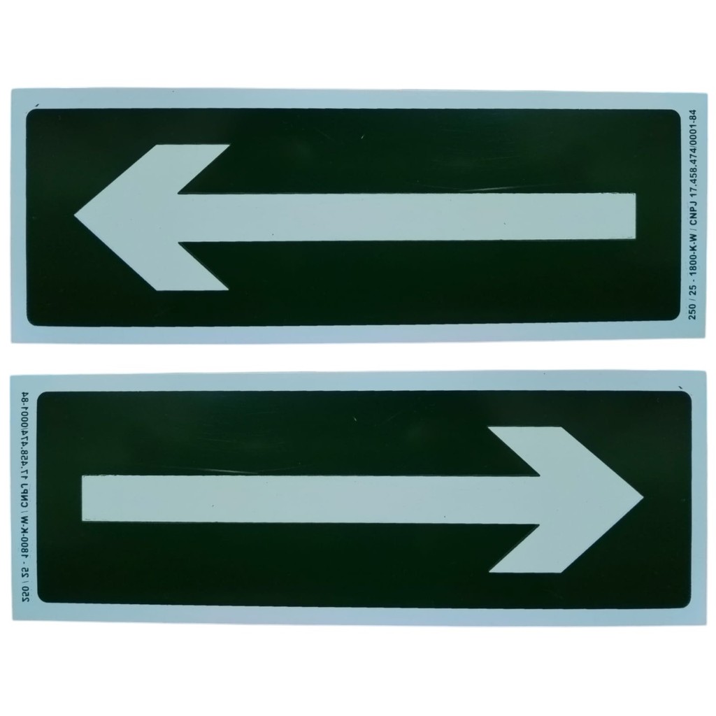 Kit 2 Placas Fotoluminescentes Indicativas de Direção SETA Direita ou Esquerda em PVC p/ Sinalização