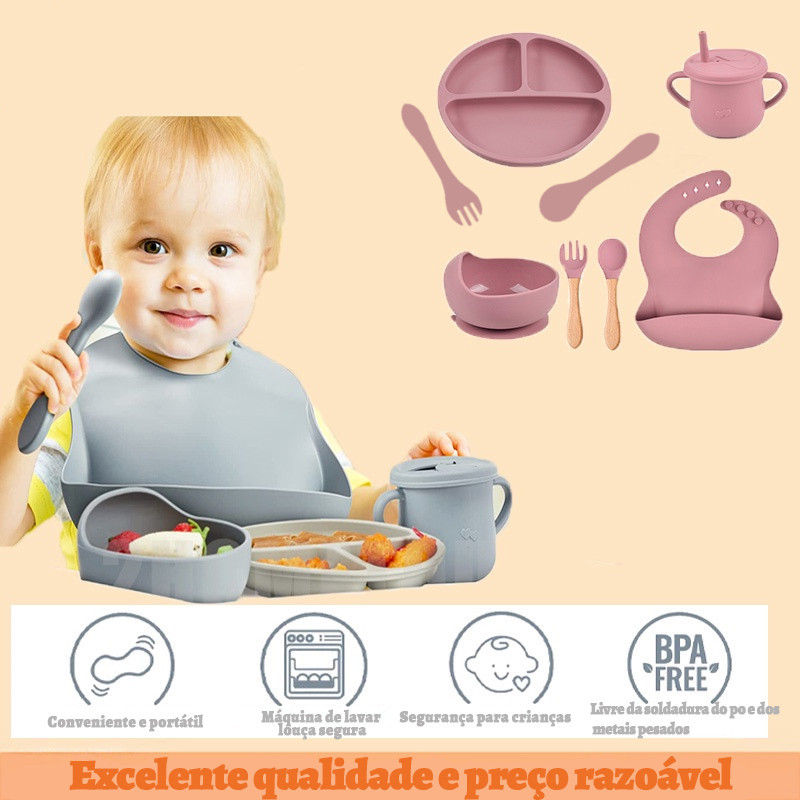 Kit 6 pecas Talheres do Bebê ConjuntoDe Silicone Para Bebês Com Tigela De ventosa Sippy Cup Bibs YOYOBEL bosco