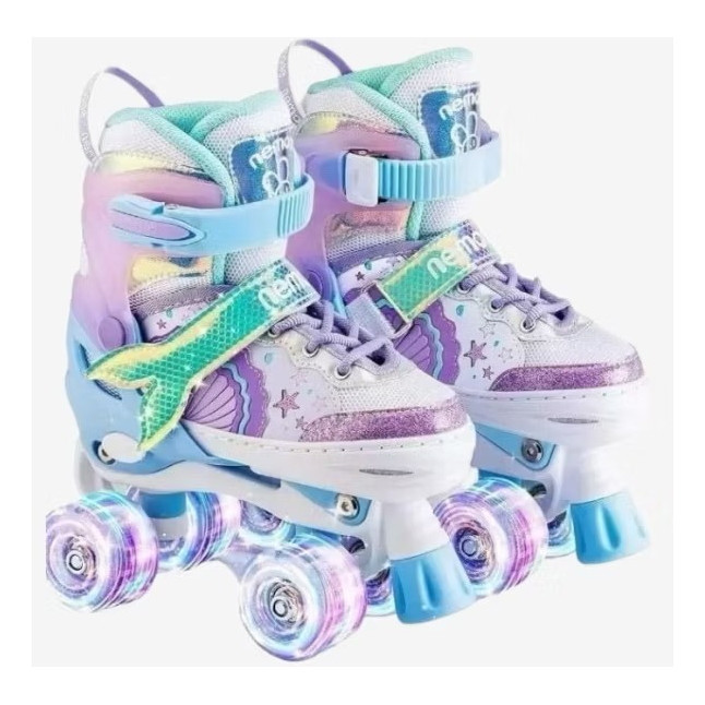 Patins ROLLER malva sereia rodas em pares Tam./ajustável + Proteção Rodinhas com Led.