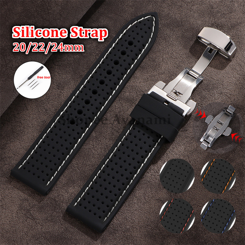 20mm 22mm 24mm Costura Silicone Pulseira De Relógio Esporte À Prova Dwaterproof Água Respirável Feminino Masculino Unive