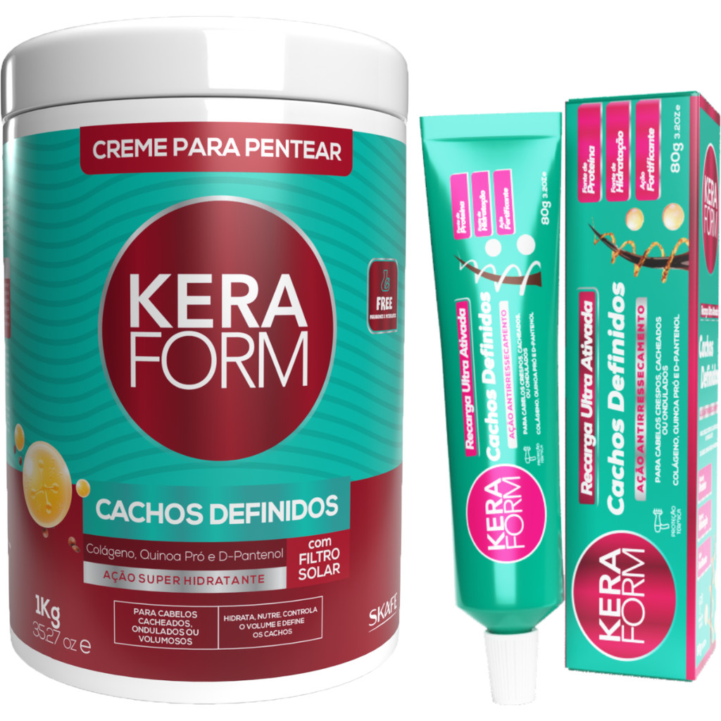 Kit 1 Cachos Definidos - Creme para Pentear 1kg + Recarga Ultra Ativada Cachos Definidos Keraform