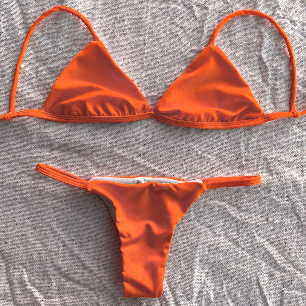 Biquíni top fixo calcinha marquinha de Fita com Forro Moda Praia para o Verão