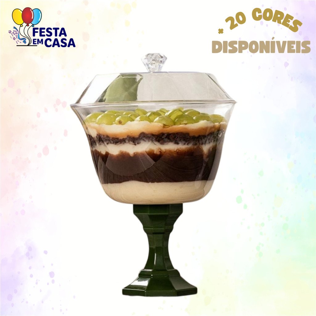 Taça Confeiteiro com Tampa Linha Diamante 1250ml – Pé Removível +20 Cores Taça para Sobremesa e Pavê