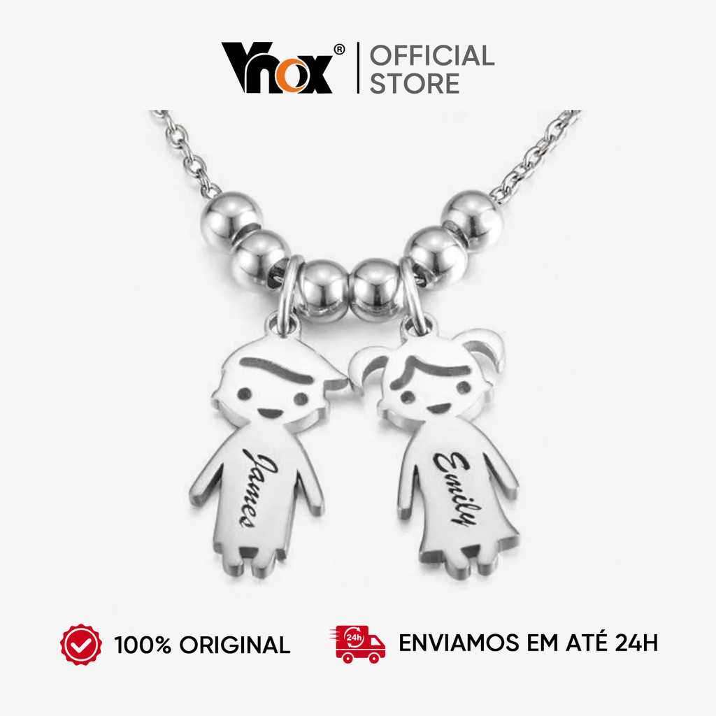 Vnox Colar Com Pingente Personalizado Em Aço Inoxidável Com Nome Personalizado De Cores Para Meninos Meninas
