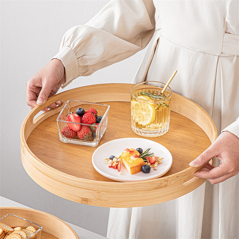 Bandeja Redonda De Bambu Estilo Japonês, 1 Peça Para Xícara De Chá, Talheres, Vinho, Frutas, Sobremesas