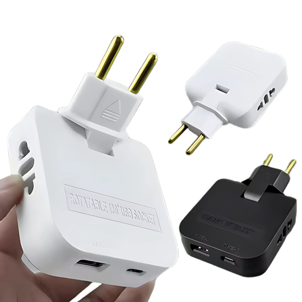 Adaptador de Tomada 10A Dobrável Articulado Benjamin 2 Entradas + 1 USB + 1 Tipo C