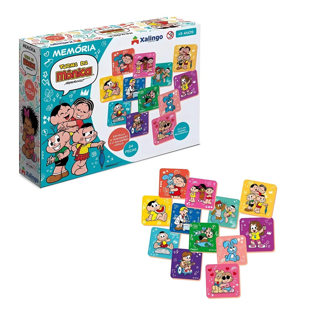 Jogo da Memória Infantil Turma da Mônica com 24 Peças Ilustradas Brinquedo Educativo Xalingo - 10554