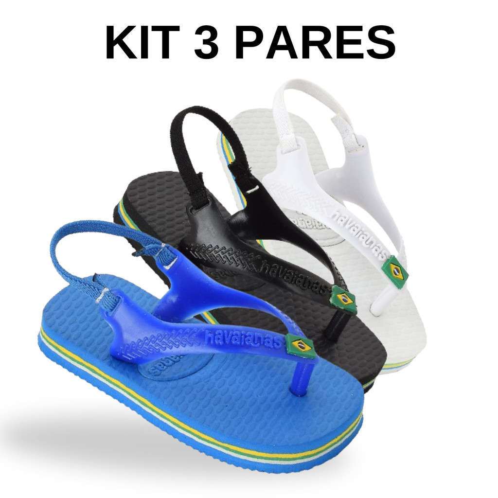 Kit 03 Pares Chinelos Baby Menino Com  Elastico Para o Dia a Dia Primeiros Passos Promoção Imperdível