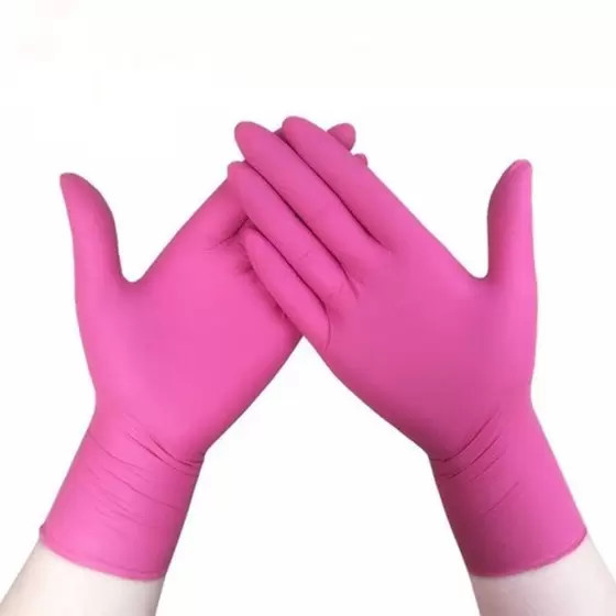 Luva Nitrílica Rosa Sem Pó Descartável 100 UN P - M - G