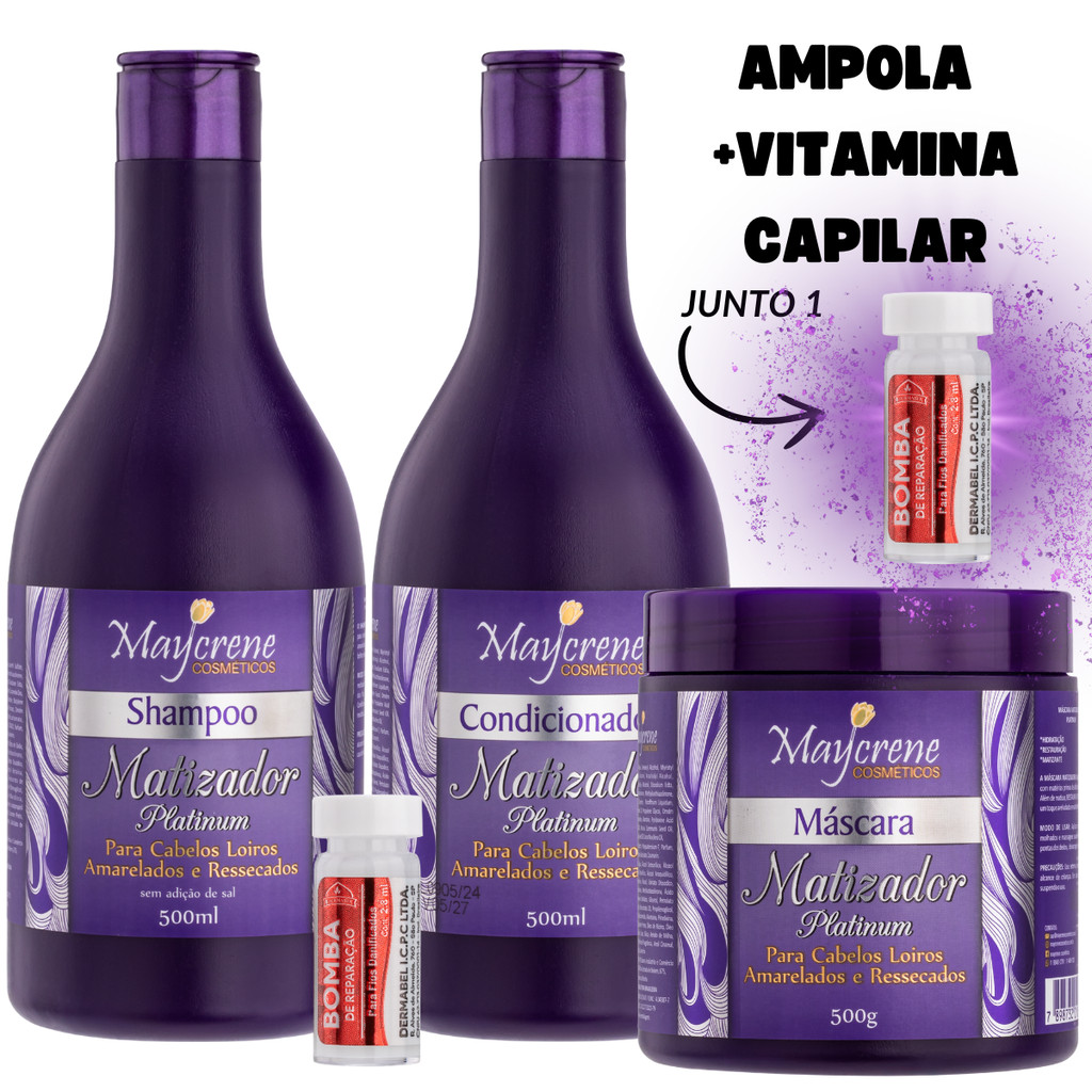 Matizador Platinum Maycrene500ml Escolha Variações Elimina os tons Amarelados e Hidrata os Cabelos Ressecados