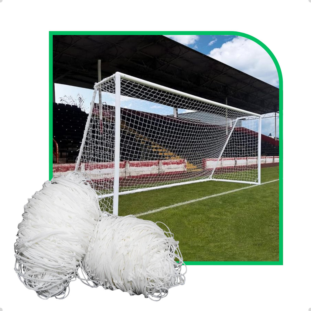 Par de Rede de Futebol Campo Quadrada Sem Nó Fio 6mm Seda
