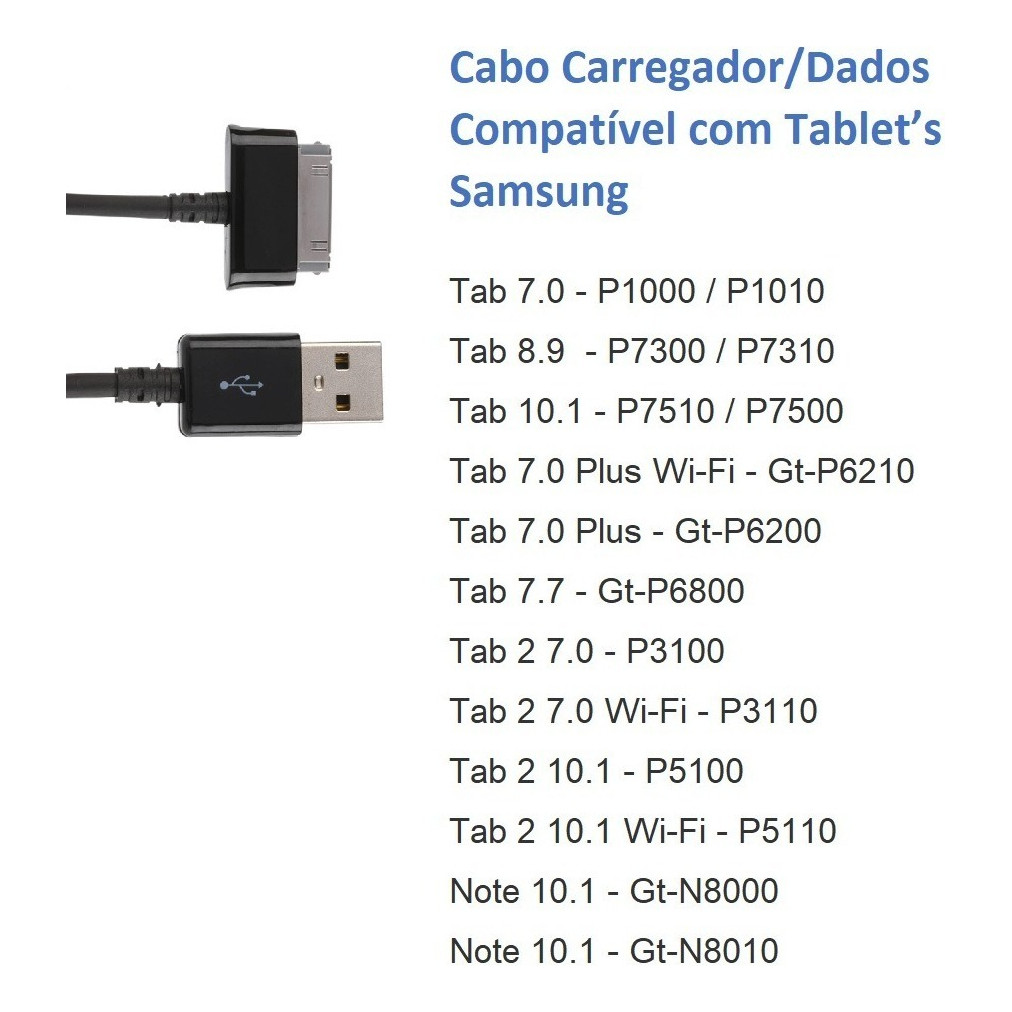 Cabo Usb Carregador Tablet Samsung Galaxy P3100 P3110 P5110