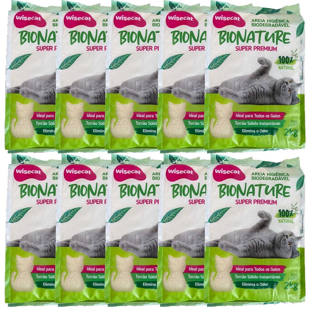 Areia Higiênica De Mandioca Para Gatos Wisecat 2kg kit 10Un