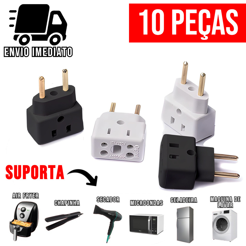 Adaptador de Tomada Ultra Resistente de Porcelana para Secador Air Fryer Benjamin Bivolt 10A e 20A