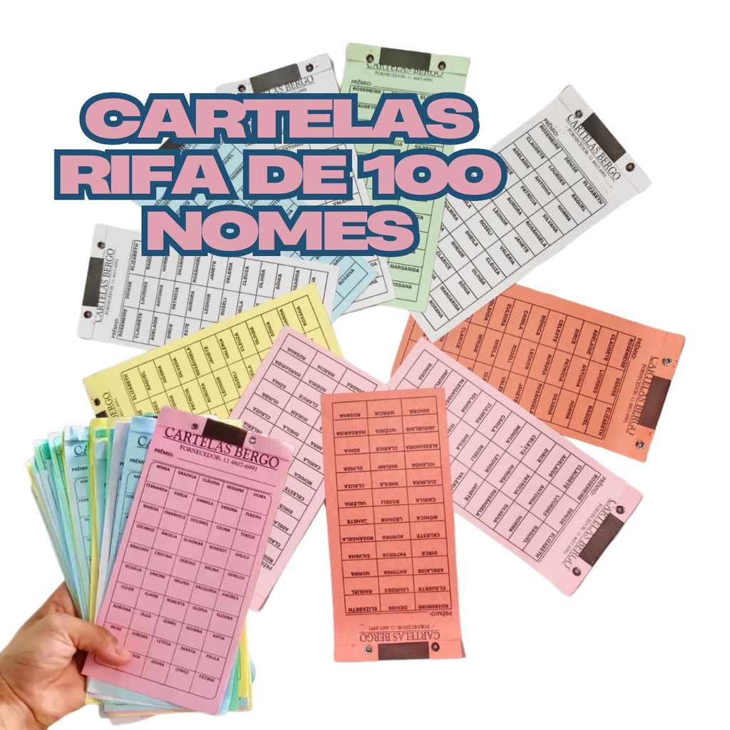 Kit 5 10 20 50 Cartelas de Rifa de 50 100 150 200 nomes (Pacotes 10 ou 50 Cartelas)