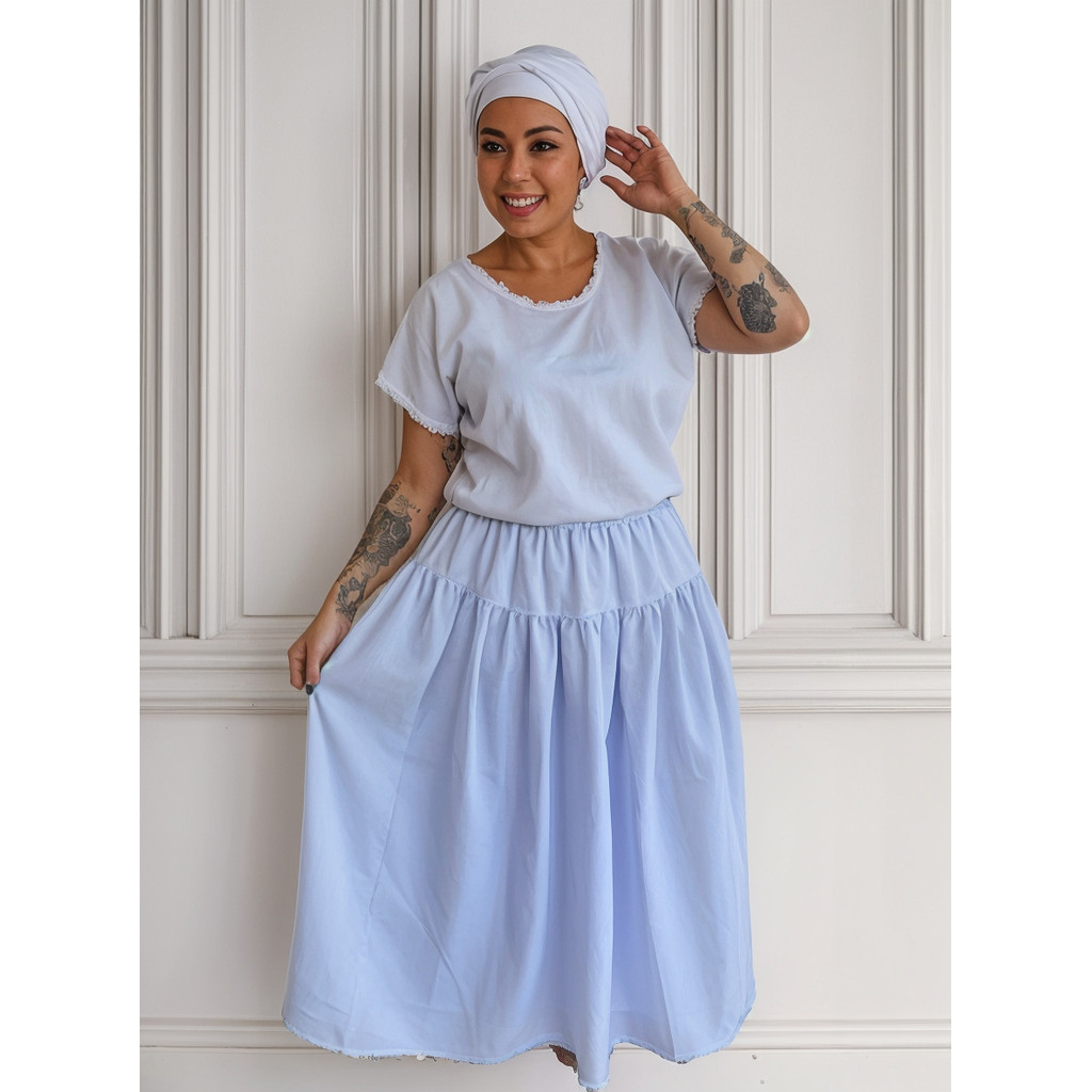 Roupa Ração Com Pano De Cabeça Oxford Feminina Umbanda 3 Pçs