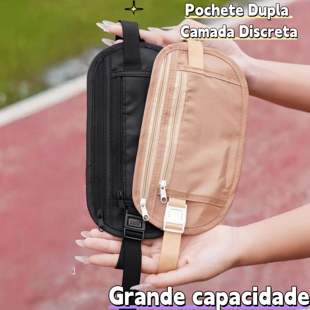 Pochete Doleira Antifurto Nylon Impermeável Porta Celular Dinheiro Segurança Viagem Corrida Academia