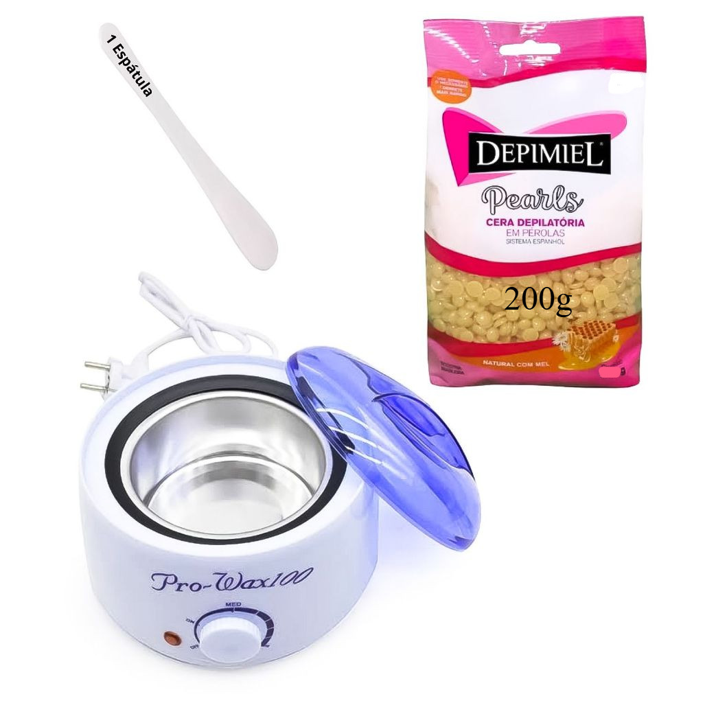 Kit Depilação Cera Quente Depimiel 200g + Espátula + Panela Aquecedora