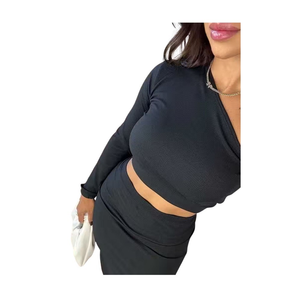 CONJUNTO SAIA MIDI LONGA CROPPED MULA MANCA BADALADA FESTA  MODA BLOQUEIRINHA PASSEIO CASUAL EVENTOS