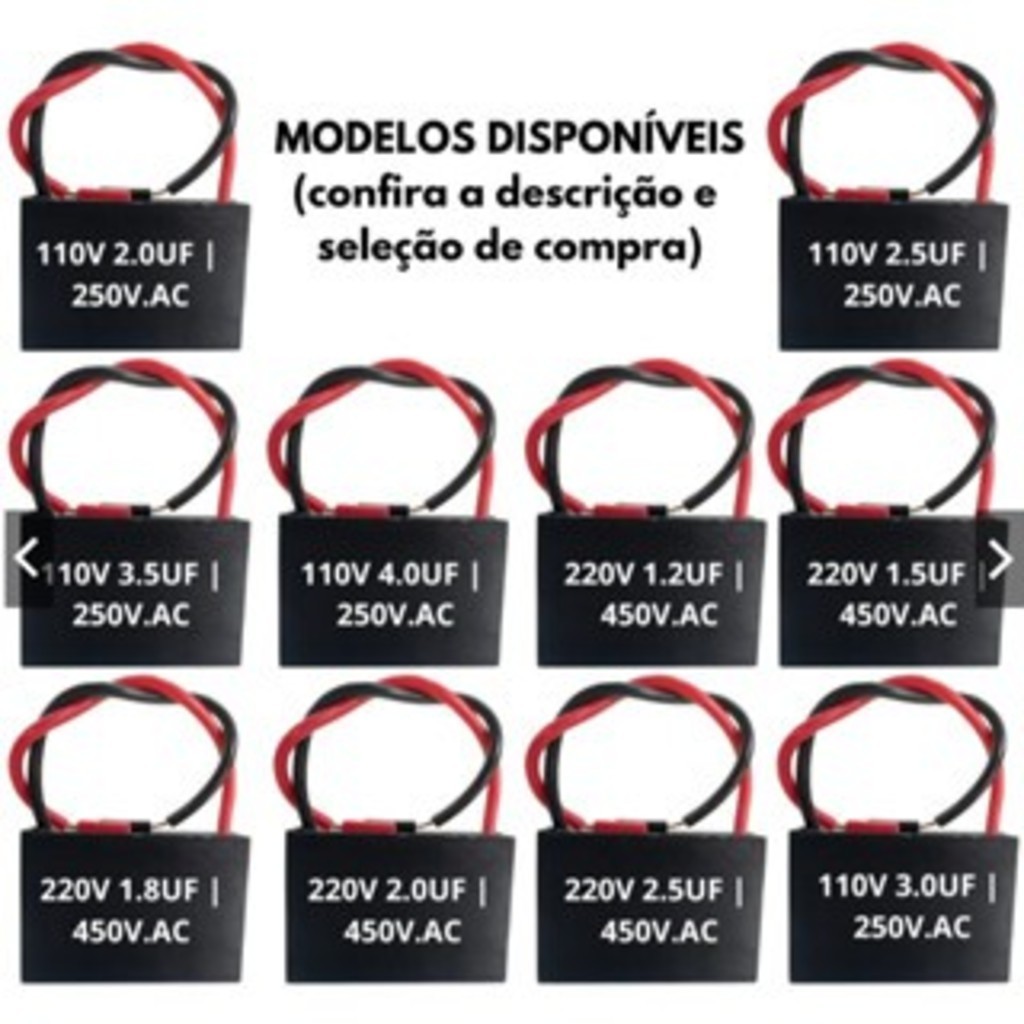 Kit 5/10 Capacitor CBB61 CBB60 Ventilador Partida 250V 450V 1UF 1.2UF 1.5UF 2UF 4UF 5UF 6UF 8UF MEGA
