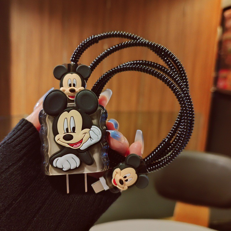 Diy Disney Mickey Cabo Carregador Caso Protetor 18/20W De Carregamento Cabeça Enrolador Compatível Para IPhone 15 14 13 