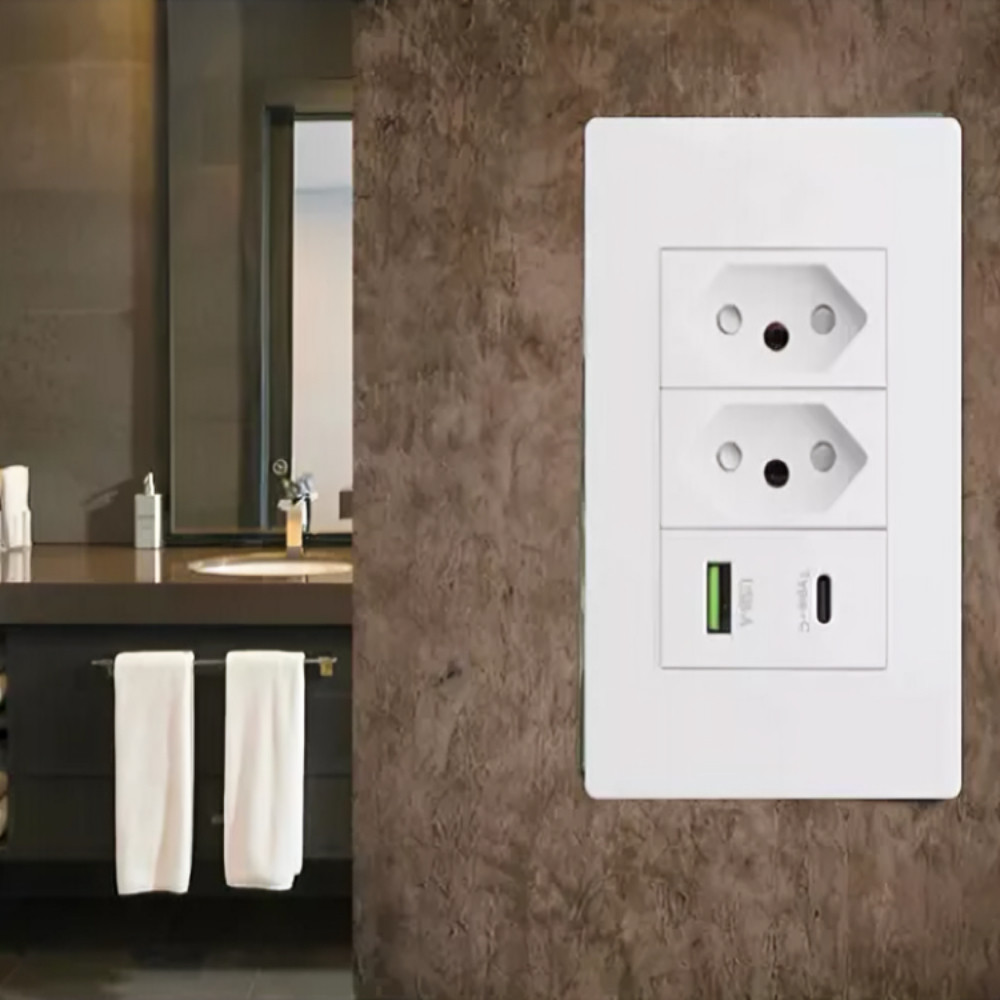 Kit 1/2/3 Tomada de Parede Dupla Com Entrada Usb e tipo C 5V Bivolt Envio Imediato