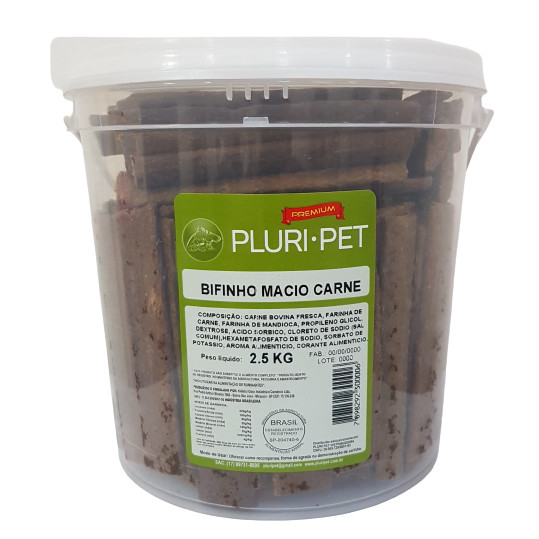Bifinho Macio - PLURI-PET - Sabor Carne Defumada - 2,5 Kg (Balde/Pote)