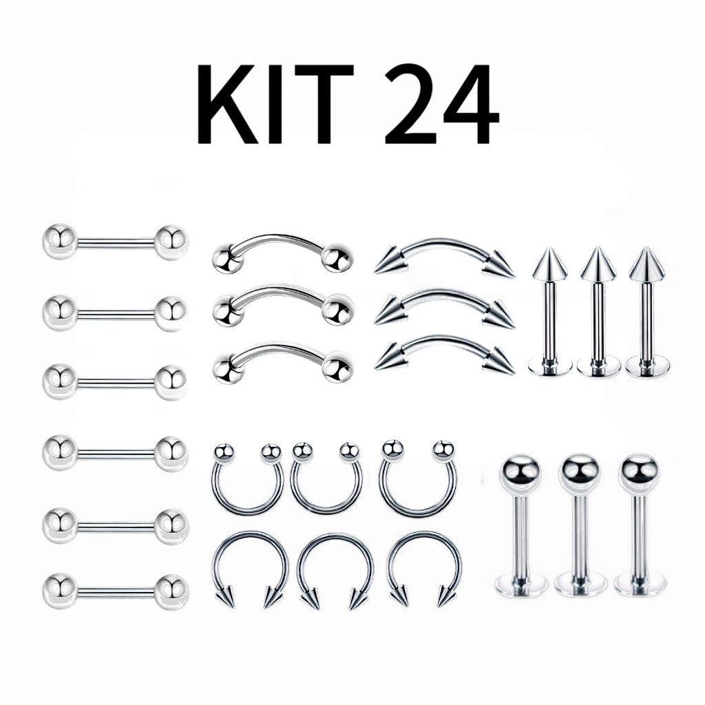 24pçs Piercing de aço cirúrgico sobrancelhas nipple nariz lingua brinco corpo piercing joias