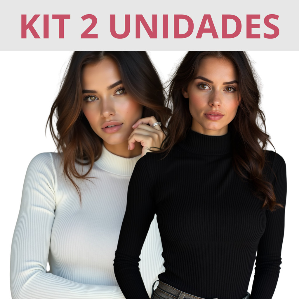 Kit com 2 Cacharrel Feminina Canelada Gola Alta Segunda Pele Blusa de Frio Manga Longa Premium