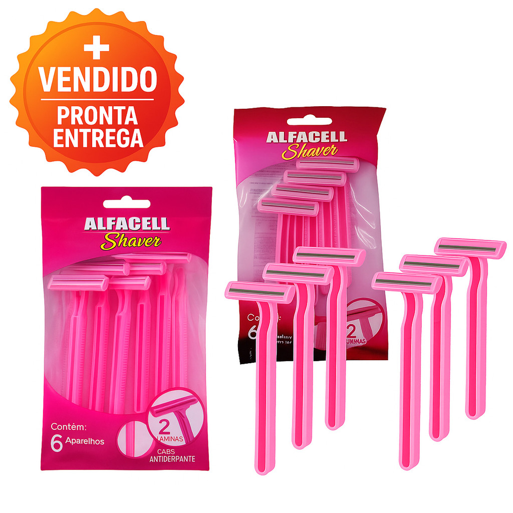 Kit com 6 aparelhos de barbear com 2 lâminas com cabo anti deslizante feminino
