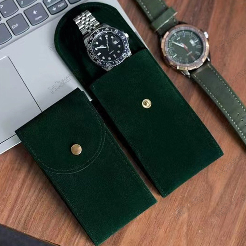 Saco De Relógio Verde E Preto Flanela Presente Armazenamento De Viagem Durável Portátil Caso Proteção Poeira