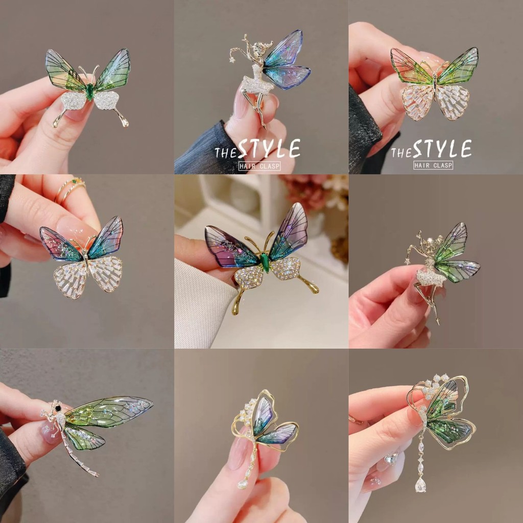 Broche Borboleta/Abelha/Libélula Antiderrapante - Acessório Premium para Blusa/Camisa, Cristais Reluzentes Presente Femi