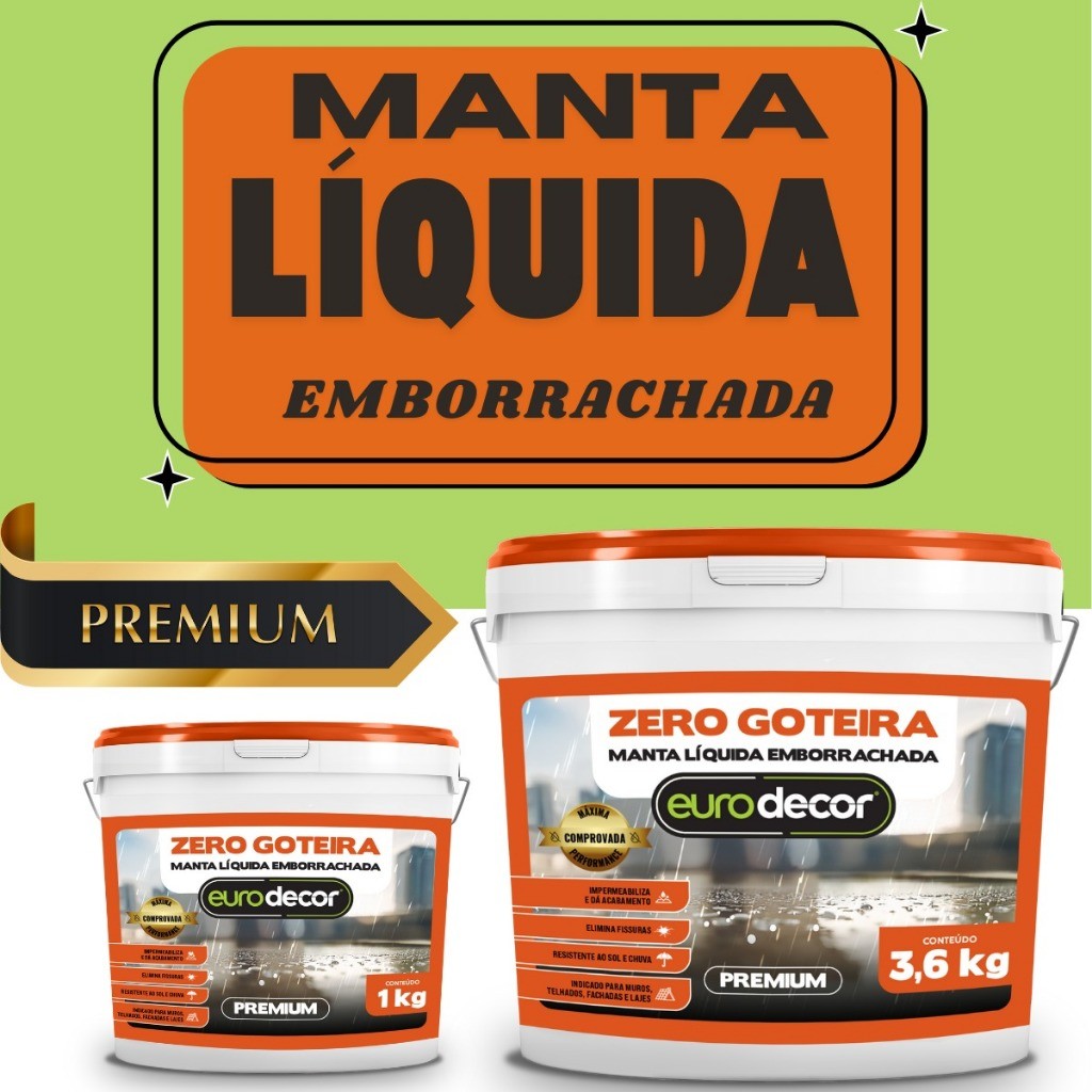 Manta Liquida Emborrachada Premium 1KG ou 3.6KG Impermeabilizante Para Lajes Telhados Fachadas