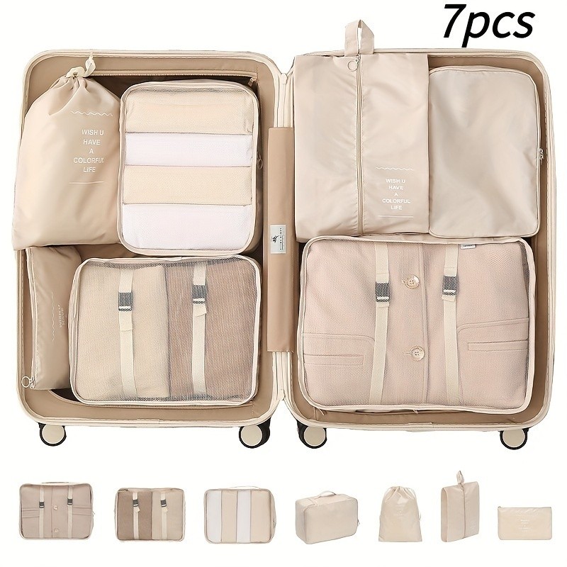 Kit Conjunto De 7 Peças Organizador De Viagem De Grande Capacidade Para Roupas,Calças E Meias jz