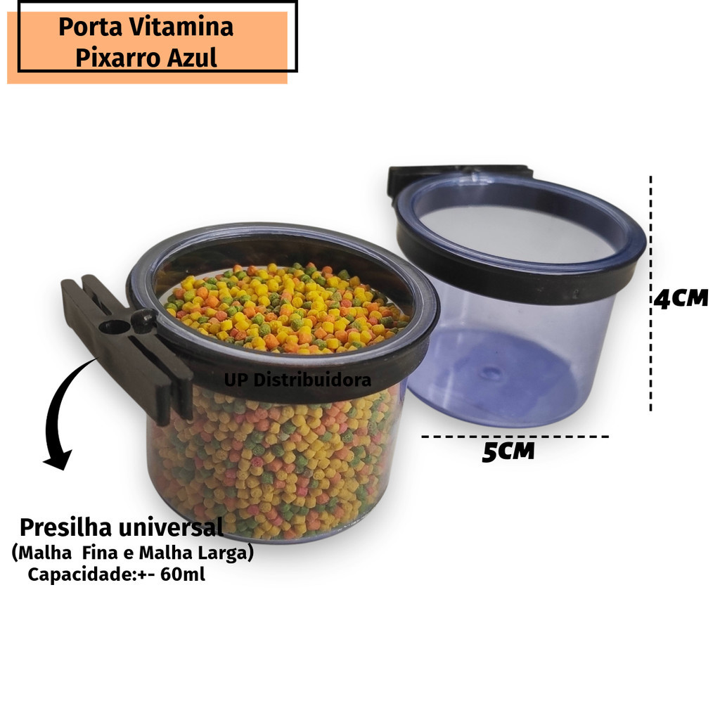 Kit 6 Porta Vitamina Comedouro Pixarro Calopsita YTrinca Ferro Trava Especial Birds