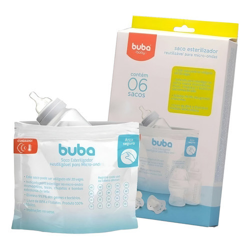 6 Sacos Esterilizador Mamadeira Chupeta Bico Microondas Buba