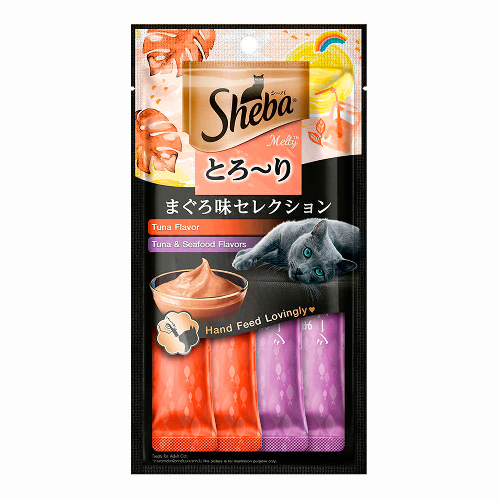 Petisco Sheba Cremoso Para Gatos Sabor Atum e Atum com Camarão 4 Unidades