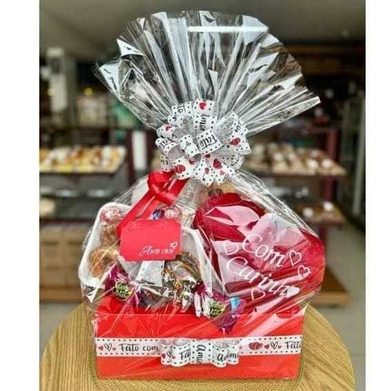 kit 10 Sacos Para Cesta De Presentes Café da manhã + 10 Laços Natal Diversos Tamanhos