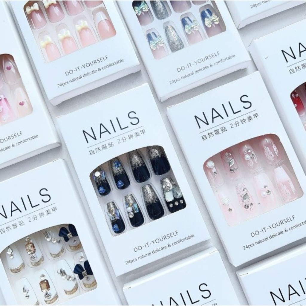 ANA1108 Unhas C/Cola Postiça Decorada Glitter Bailarina Quadrada Amendoada Francesinha Pintada Unha