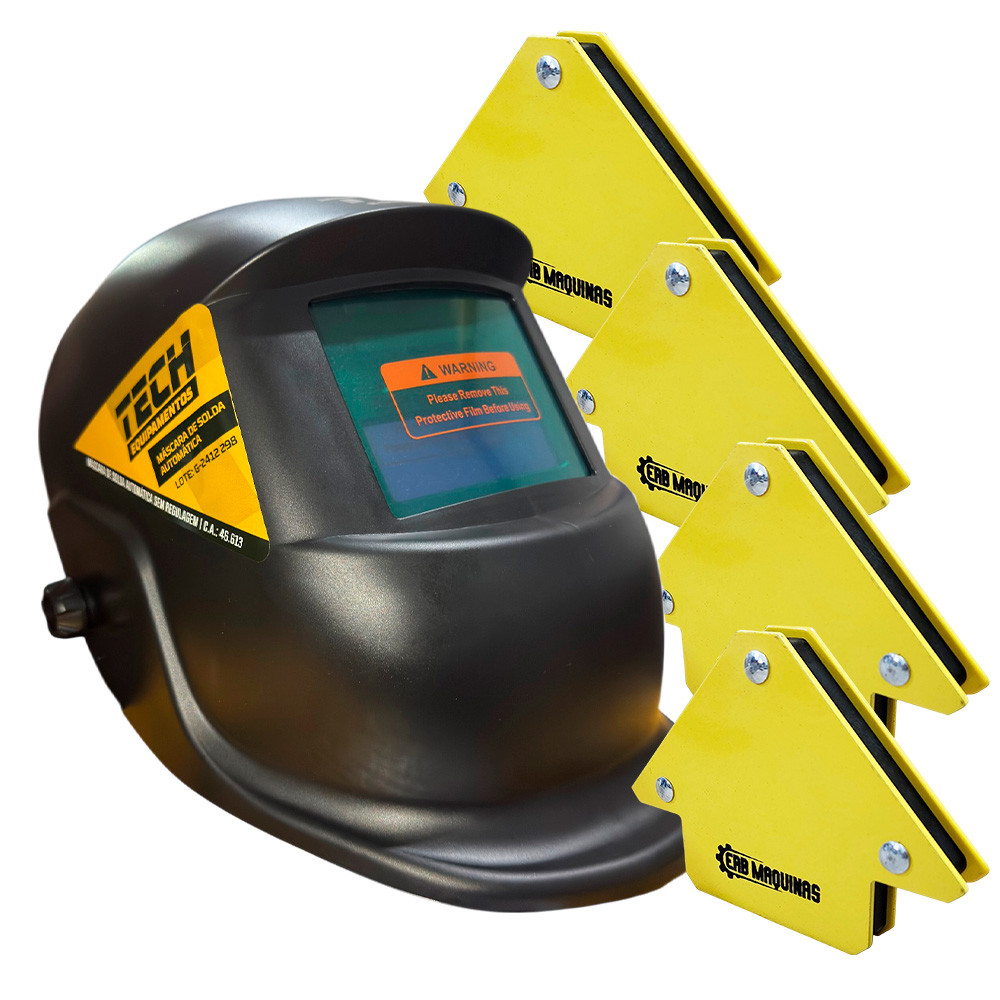 Máscara Capacete de Solda Automática + 4 Esquadros Magnéticos 10kg Profissional
