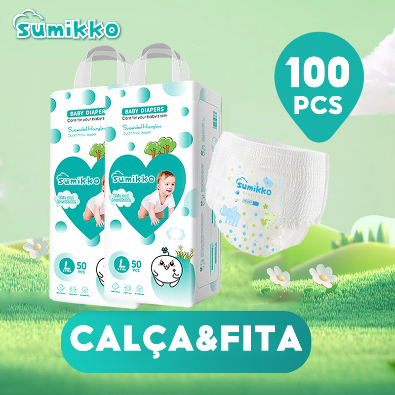 SUMIKKO Calça Fraldas 50 e 100 unidade Baby Ajustável total max P/M/G/XG/XXG/XXXG/4XG/5XG