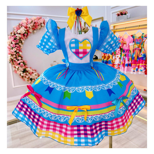 Vestido Festa Junina  Caipirinha Infantil Caipira Xadrez São João Arraiá Luxo