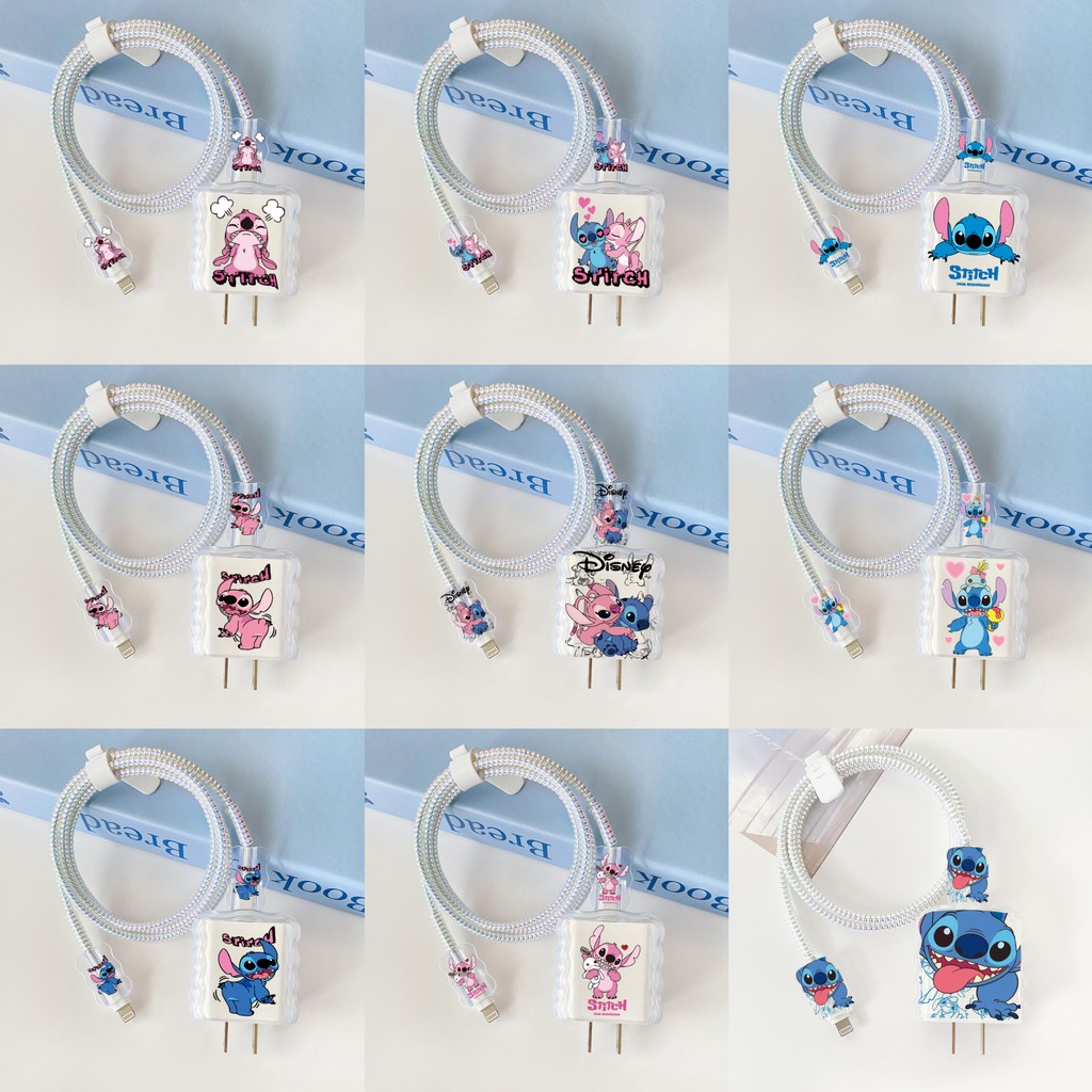 Capa Protetora De Cabo Compatível Com Apple 18w/20w Cute Cartoon Stitch Carregamento De Dados 20w Carregador Acessórios 