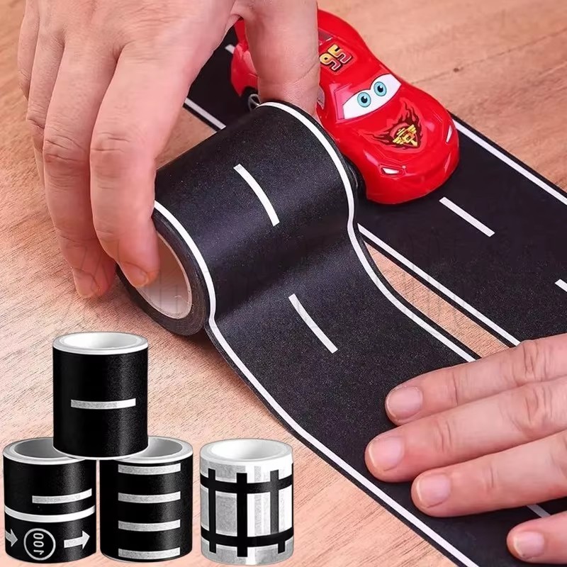 Adesivo De Fita De Papel Com Tema De Trânsito De 4 Unidades-Pista De Casa De Bonecas-Paster De Cena Estrada Ferroviária-