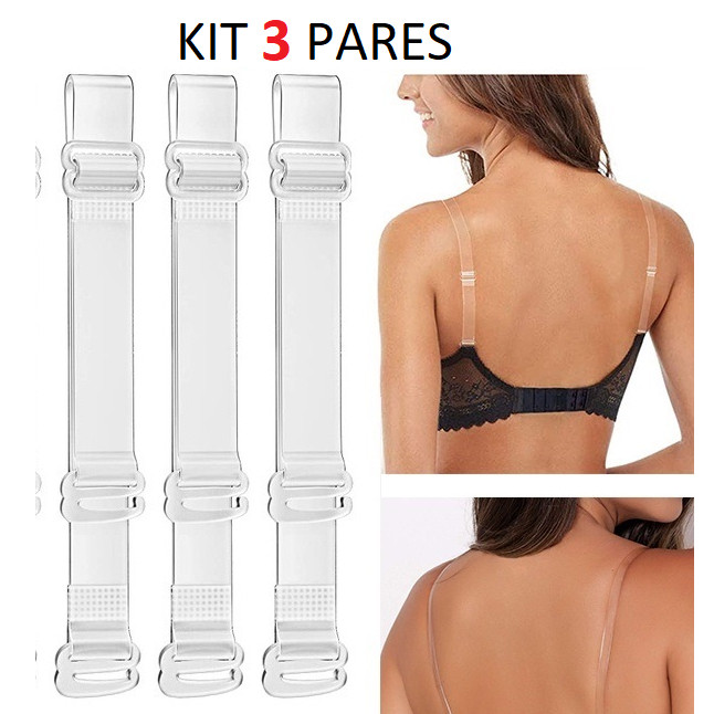 kit 3 pares de alça transparente para sutia alça de silicone ajustavel e removivel 39 GM Zfit