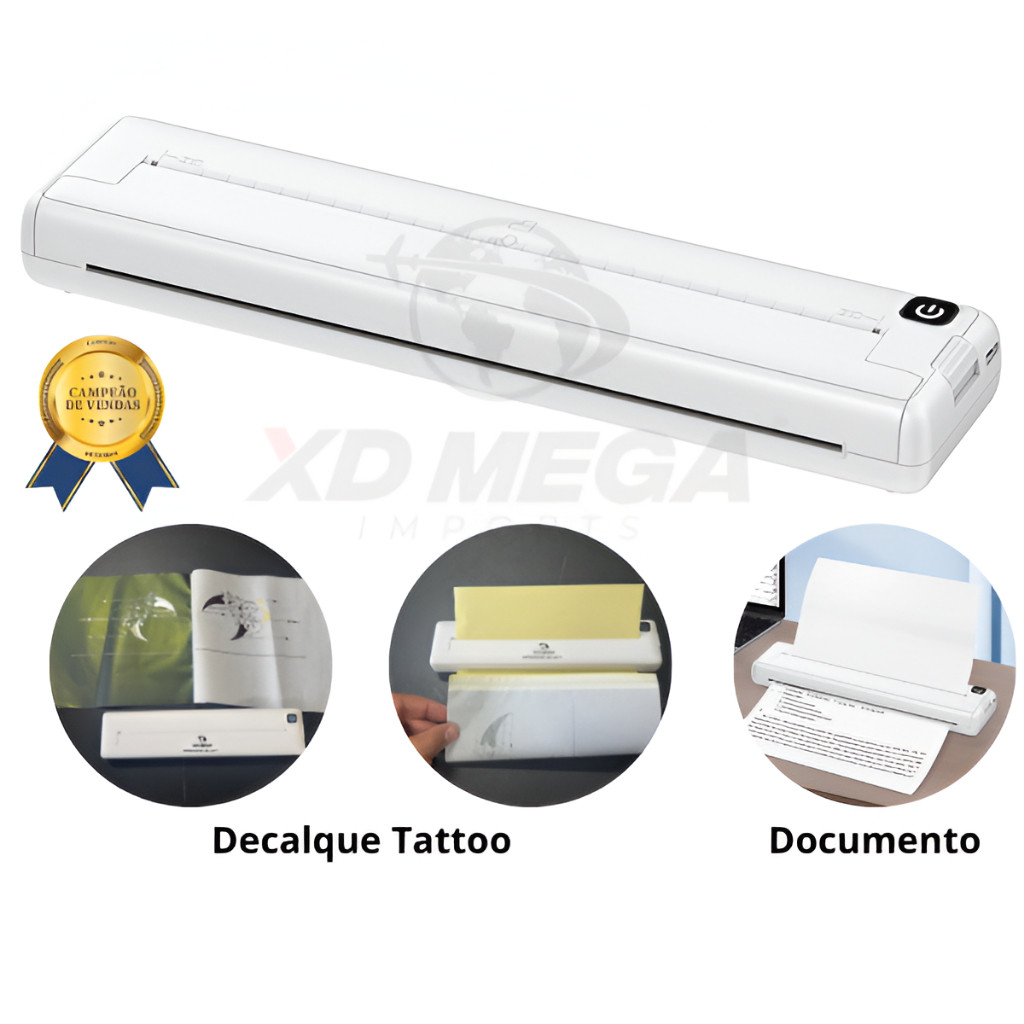 Mini Impressora A4 térmica Sem tinta para documentos e decalque tatuagem tattoo