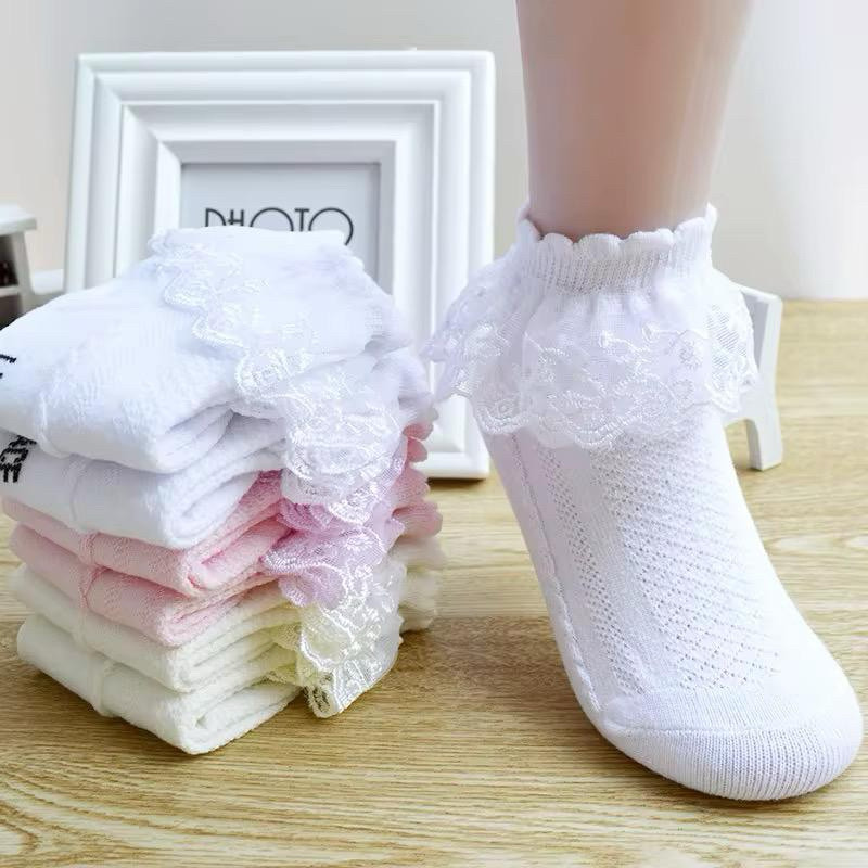 Kit 2 Pares de Meia Infantil Menina e Bebê Decorada em Algodão, Feminina - Branca, Rosa, Amarela