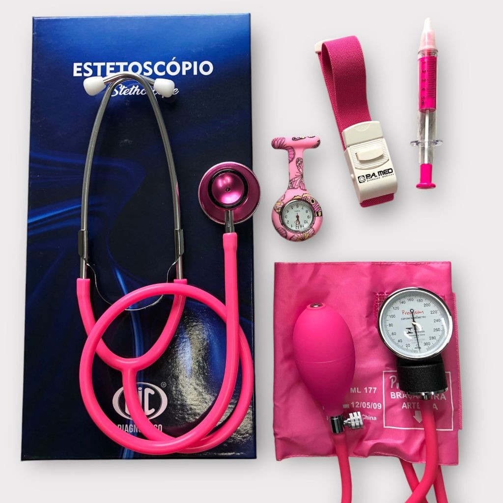 Kit de enfermagem bronze rosa para estágio estetoscópio esfigmomanômetro, relogio garrote caneta